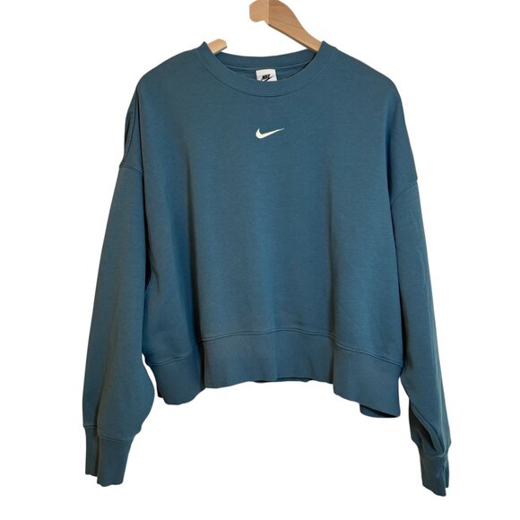 Nike Oversized Blue Athleisure Cotton Sweatshirt Women's Large Cozy Fleece Soft - Picture 3 of 8